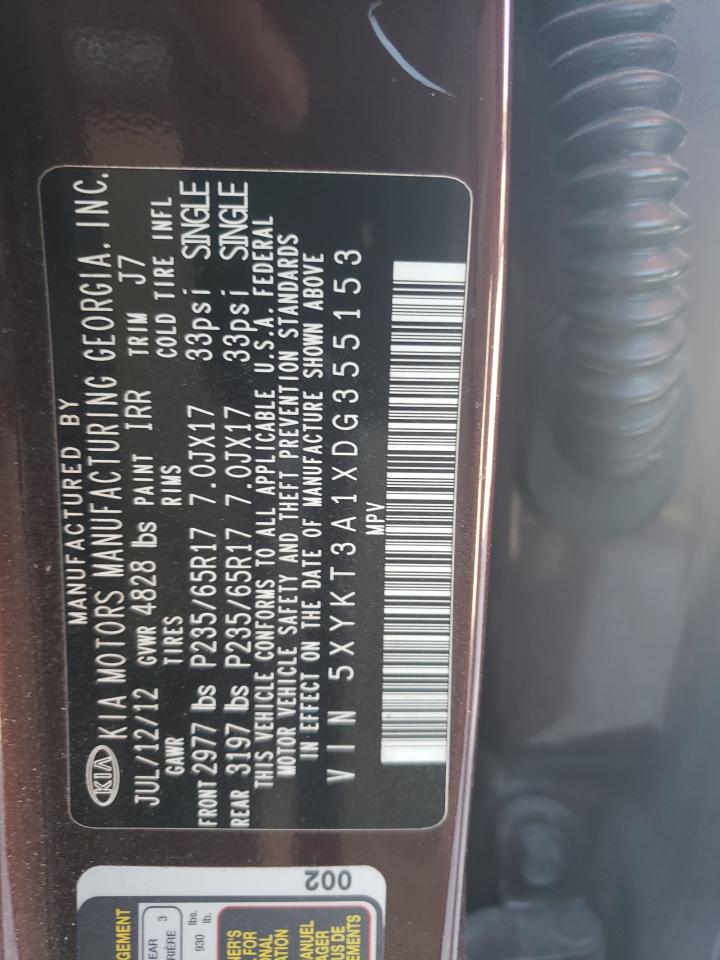2013 KIA Sorento VIN 5XYKT3A1XDG355153 Copart auction photo, side / undercarriage damage thumbnail 13