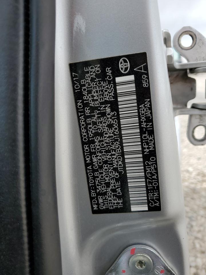 2018 Toyota Prius VIN JTDKDTB39J1606513 Copart auction photo, all over damage thumbnail 13