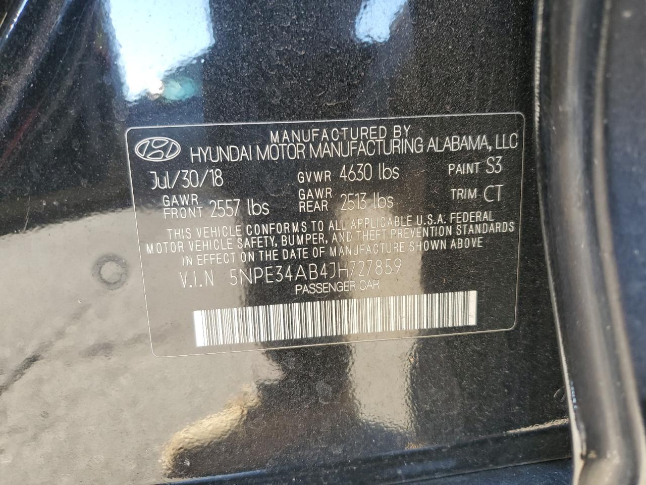 2018 Hyundai Sonata VIN 5NPE34AB4JH727859 Copart auction photo, side / rear end damage thumbnail 14