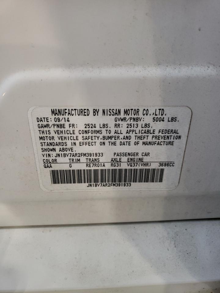 2015 Infiniti Q50 VIN JN1BV7AR2FM391933 Copart auction photo, all over damage thumbnail 14
