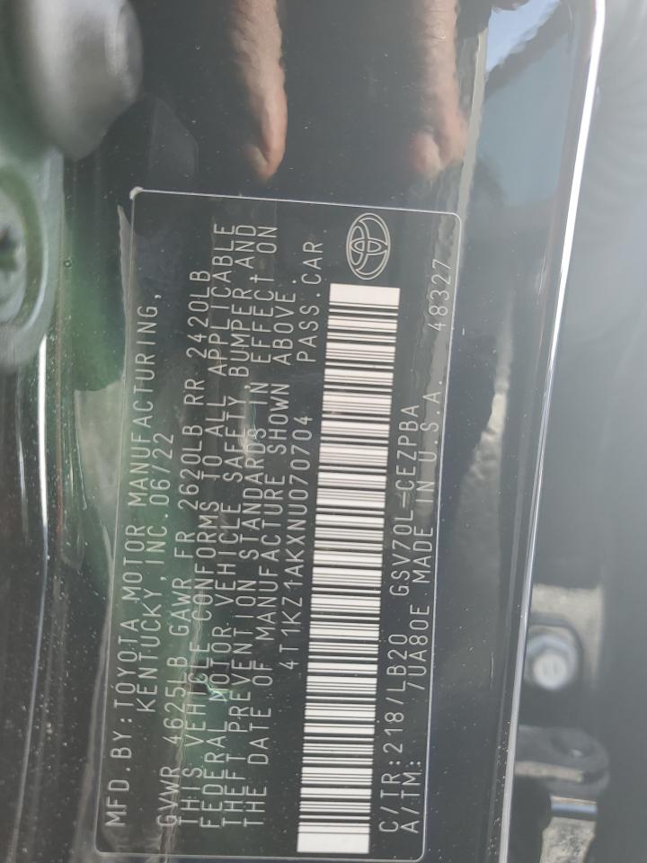 2022 Toyota Camry VIN 4T1KZ1AKXNU070704 Copart auction photo, front end damage thumbnail 15