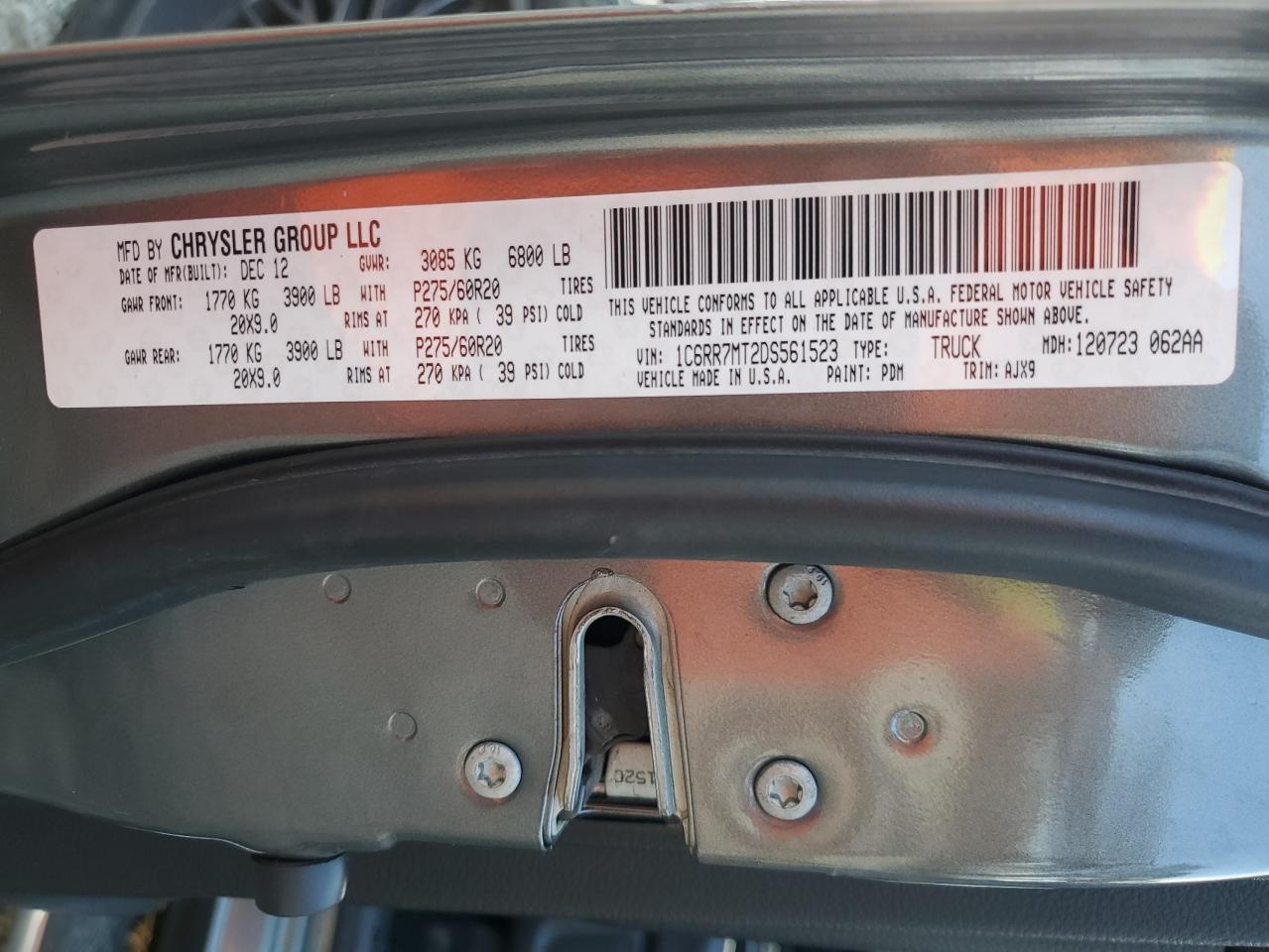 2013 RAM 1500 VIN 1C6RR7MT2DS561523 Copart auction photo, front end / rear end damage thumbnail 13
