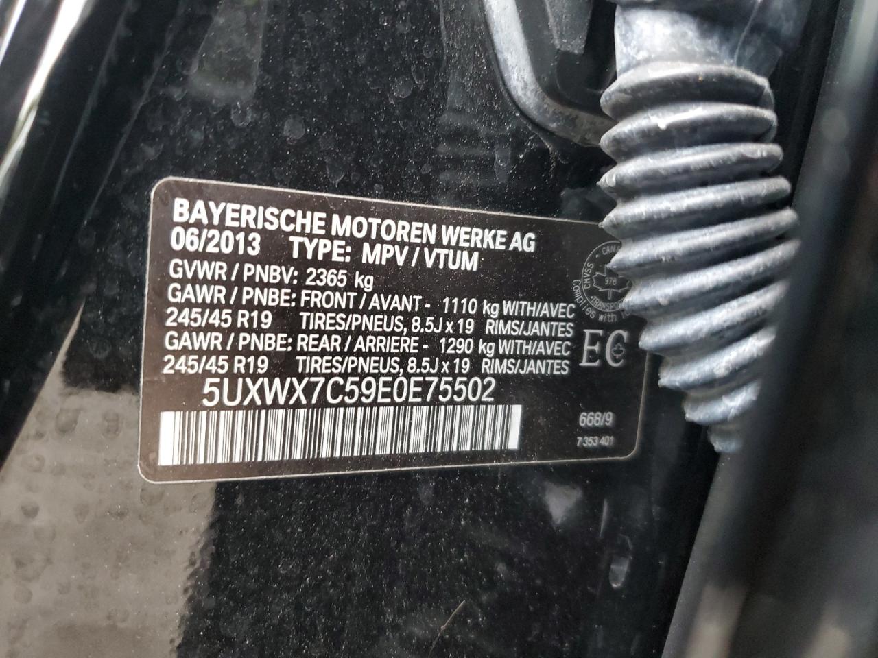 2014 BMW X3 VIN 5UXWX7C59E0E75502 Copart auction photo, front end damage thumbnail 15