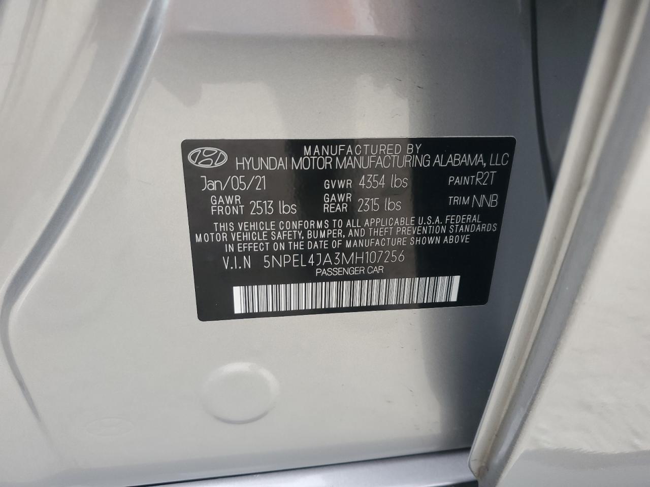 2021 Hyundai Sonata VIN 5NPEL4JA3MH107256 Copart auction photo, side / rear end damage thumbnail 14