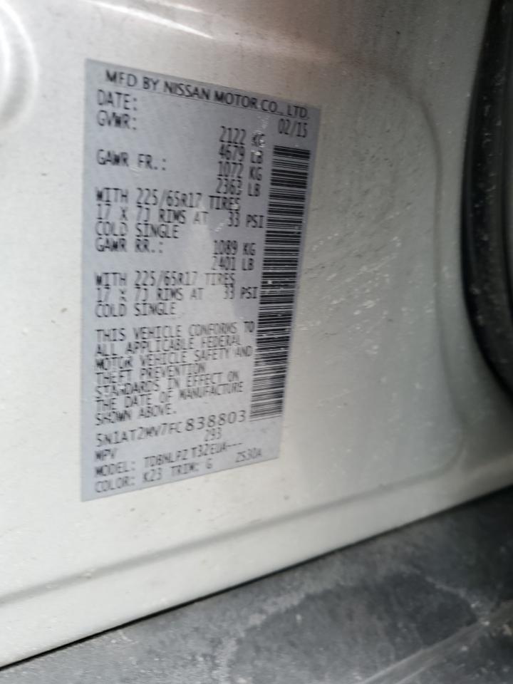 2015 Nissan Rogue VIN 5N1AT2MV7FC838803 Copart auction photo, front end damage thumbnail 16