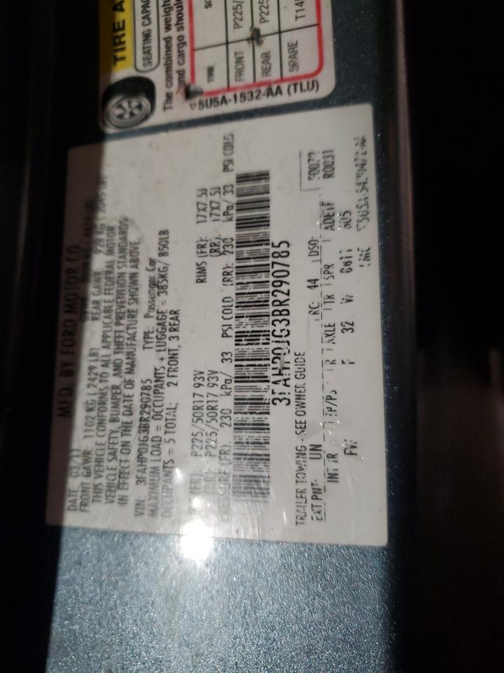 2011 Ford Fusion VIN 3FAHP0JG3BR290785 Copart auction photo, front end damage thumbnail 12