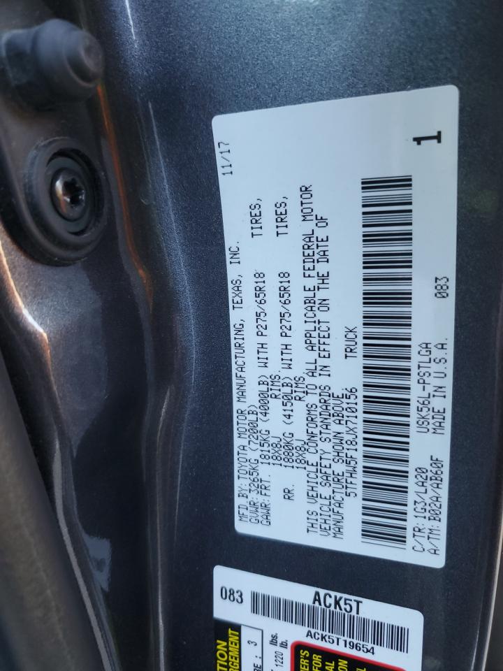 2018 Toyota Tundra VIN 5TFHW5F18JX710156 Copart auction photo, side damage thumbnail 12