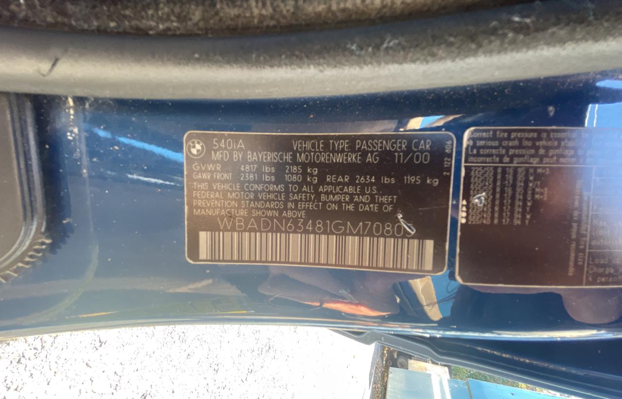 2001 BMW 5er VIN WBADN63481GM70805 Copart auction photo, normal wear damage thumbnail 10