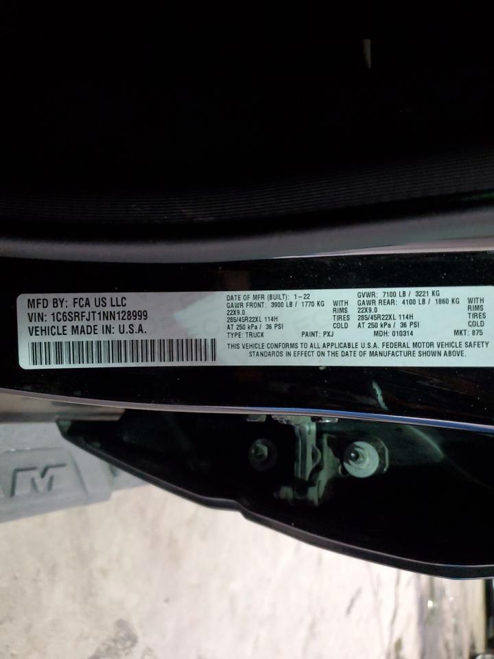 2022 RAM 1500 VIN 1C6SRFJT1NN128999 Copart auction photo, water/flood / stripped damage thumbnail 13