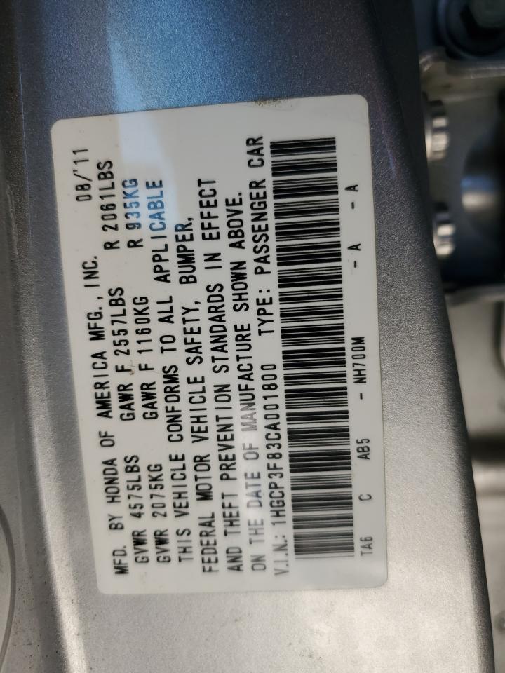 2012 Honda Accord VIN 1HGCP3F83CA001800 Copart auction photo, front end / minor dent/scratches damage thumbnail 14