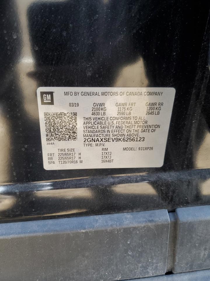 2019 Chevrolet Equinox VIN 2GNAXSEV9K6256123 Copart auction photo, front end damage thumbnail 13