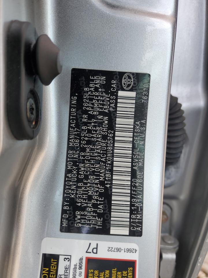 2017 Toyota Camry VIN 4T1BF1FK0HU805762 Copart auction photo, front end / rear end damage thumbnail 15