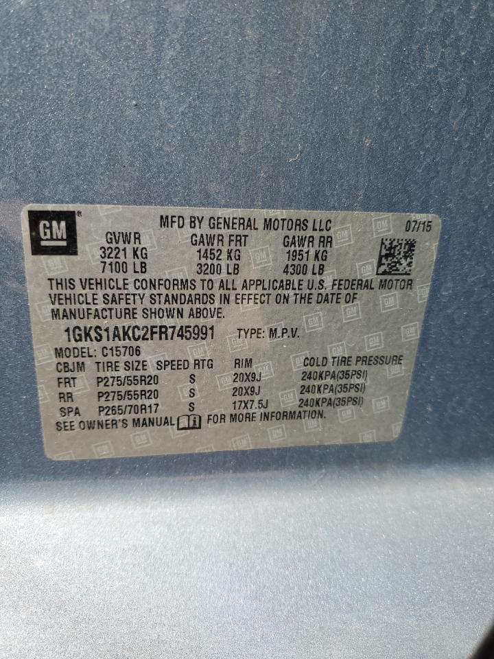 2015 GMC Yukon VIN 1GKS1AKC2FR745991 Copart auction photo, side / front end damage thumbnail 15
