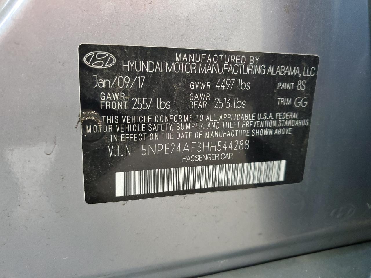 2017 Hyundai Sonata VIN 5NPE24AF3HH544288 Copart auction photo, rear end damage thumbnail 12