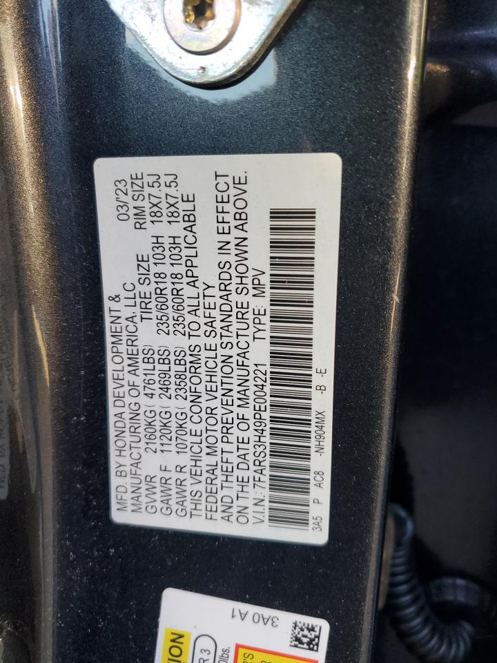 2023 Honda CR-V VIN 7FARS3H49PE004221 Copart auction photo, side damage thumbnail 13