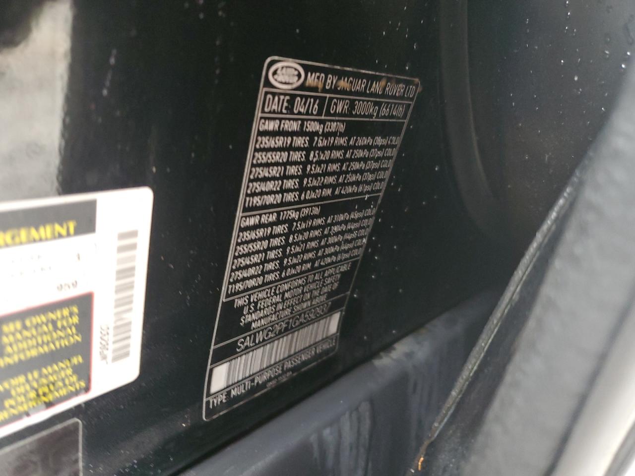 2016 Land Rover Range Rover VIN SALWG2PF1GA592937 Copart auction photo, front end / side damage thumbnail 13