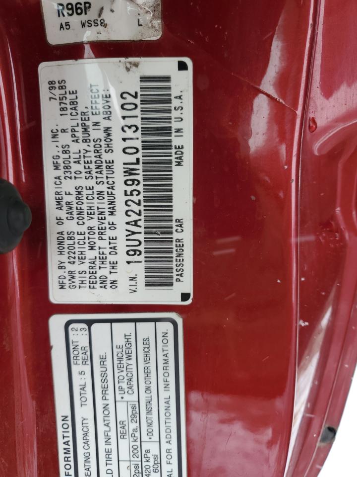 1998 Acura CL VIN 19UYA2259WL013102 Copart auction photo, front end damage thumbnail 13
