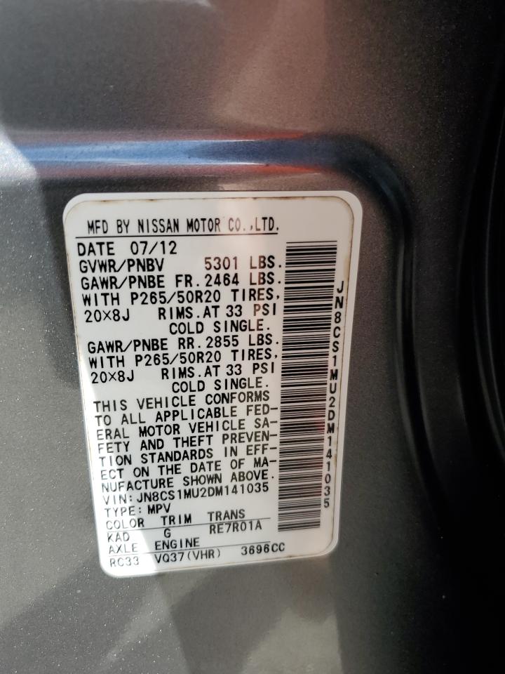 2013 Infiniti FX VIN JN8CS1MU2DM141035 Copart auction photo, water/flood damage thumbnail 14