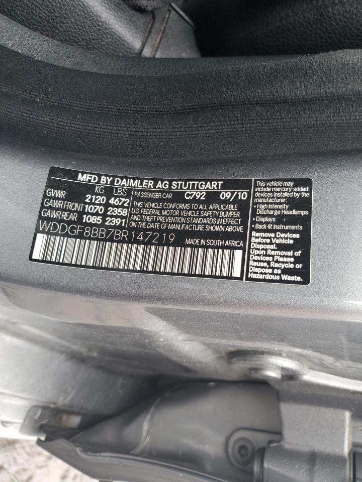 2011 Mercedes-Benz C-klasse VIN WDDGF8BB7BR147219 Copart auction photo, front end / side damage thumbnail 15