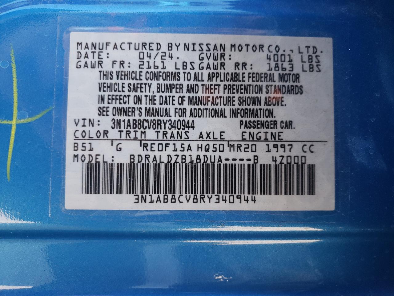 2024 Nissan Sentra VIN 3N1AB8CV8RY340944 Copart auction photo, front end / mechanical damage thumbnail 15
