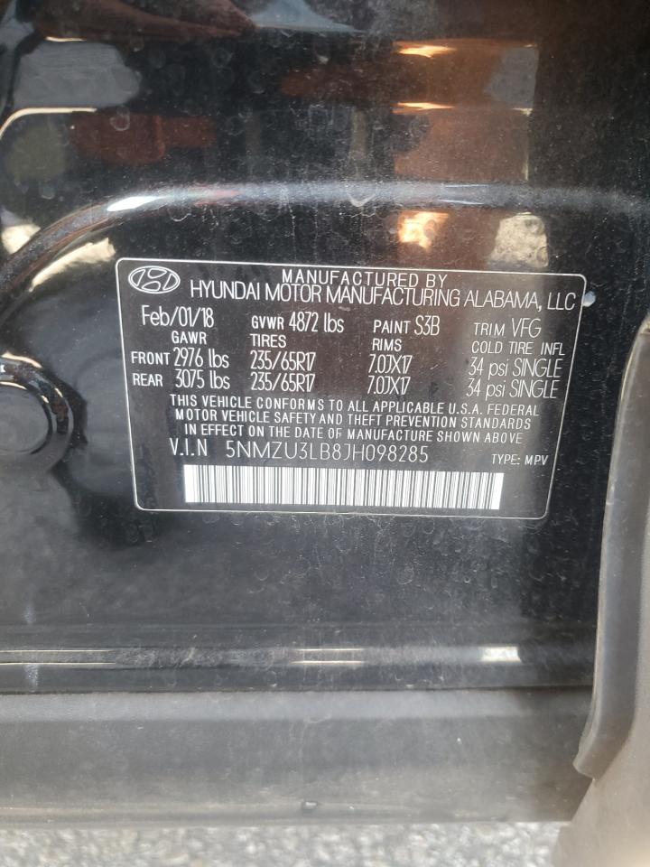 2018 Hyundai Santa Fe VIN 5NMZU3LB8JH098285 Copart auction photo, front end damage thumbnail 13