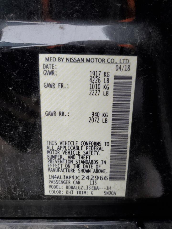 2018 Nissan Altima VIN 1N4AL3AP4JC242966 Copart auction photo, side damage thumbnail 12