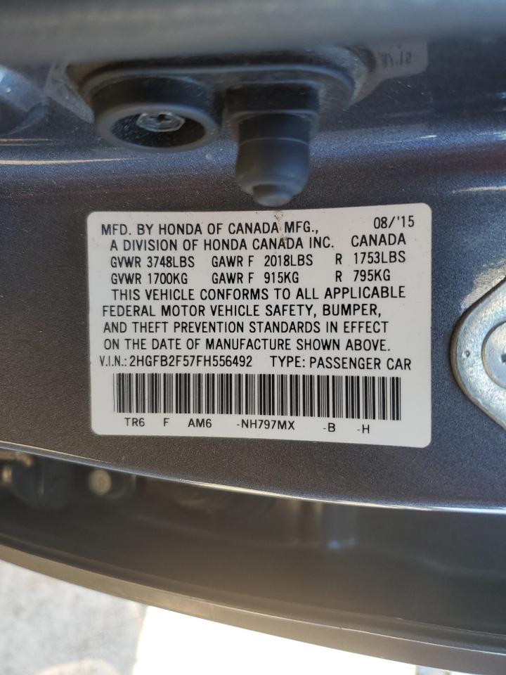 2015 Honda Civic VIN 2HGFB2F57FH556492 Copart auction photo, front end / rear end damage thumbnail 15