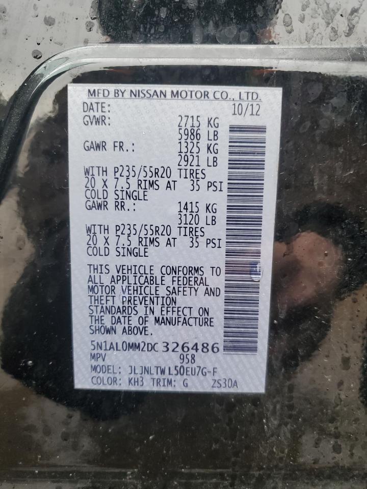 2013 Infiniti JX VIN 5N1AL0MM2DC326486 Copart auction photo, front end / minor dent/scratches damage thumbnail 13