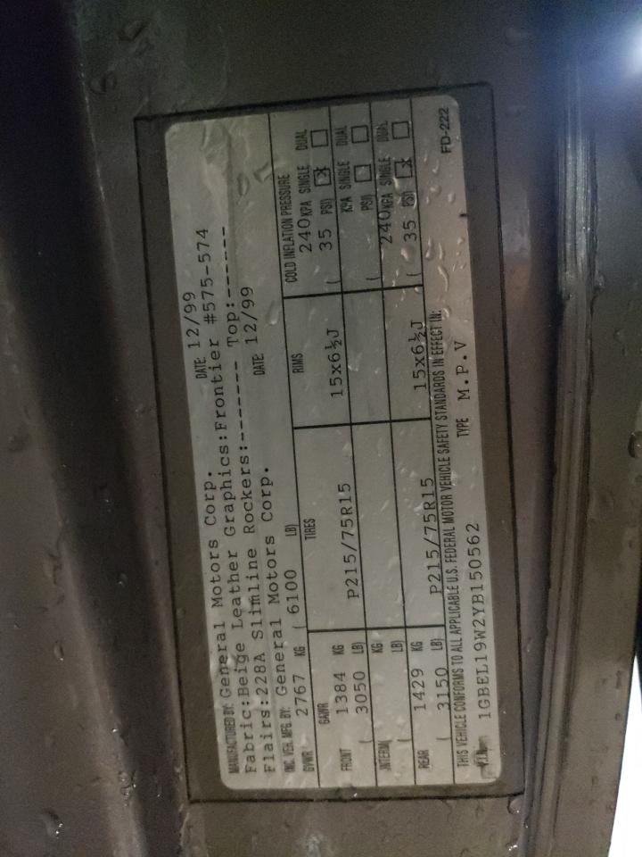 2000 Chevrolet Astro VIN 1GBEL19W2YB150562 Copart auction photo, front end damage thumbnail 13