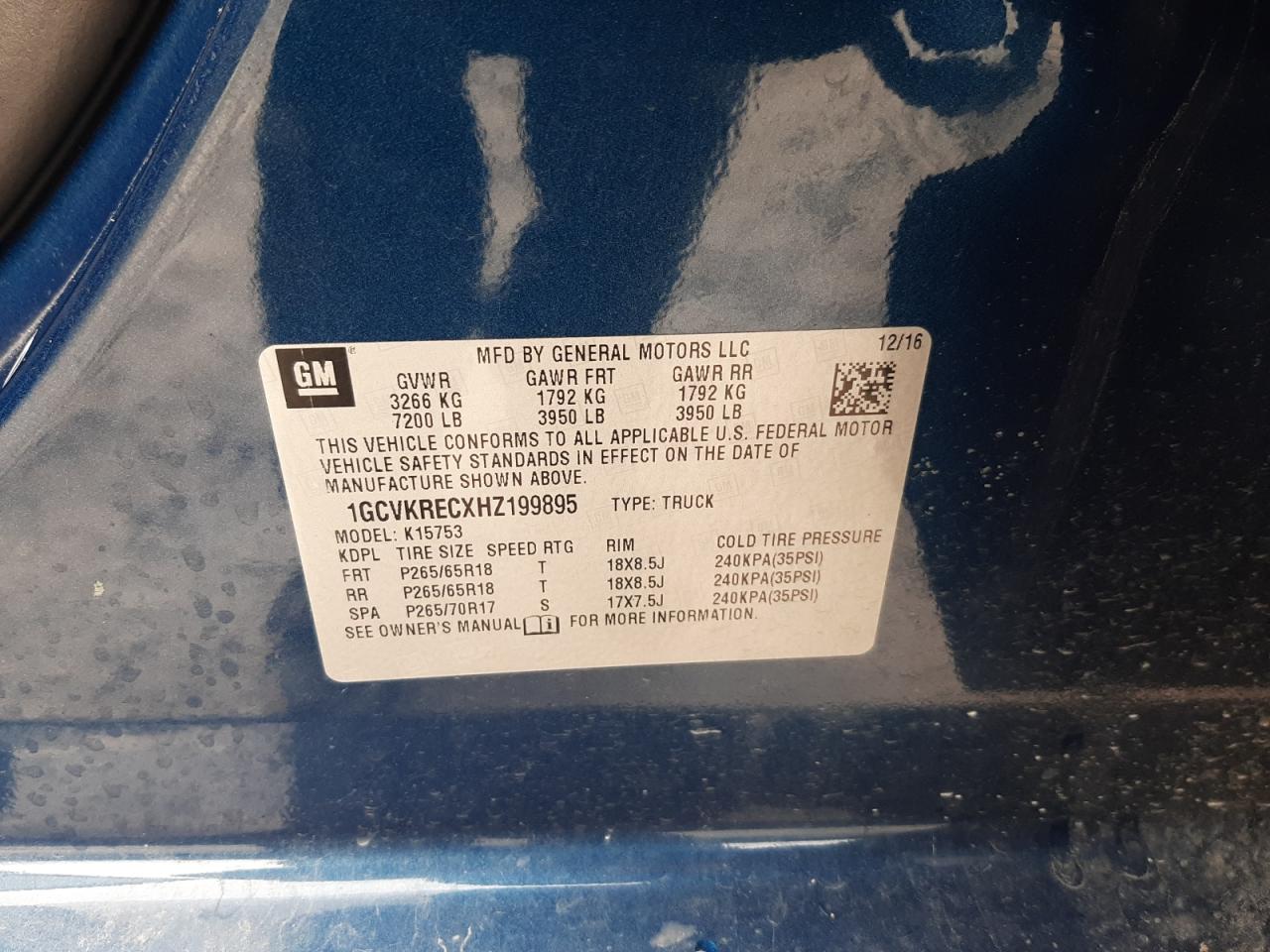 2017 Chevrolet Silverado VIN 1GCVKRECXHZ199895 Copart auction photo, all over damage thumbnail 12