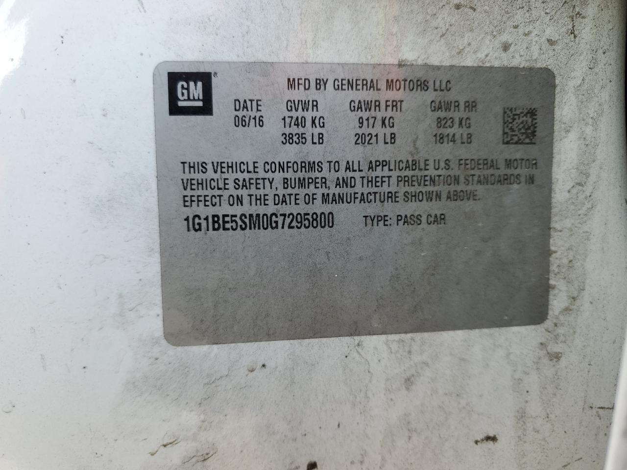 2016 Chevrolet Cruze VIN 1G1BE5SM0G7295800 Copart auction photo, all over / undercarriage damage thumbnail 12