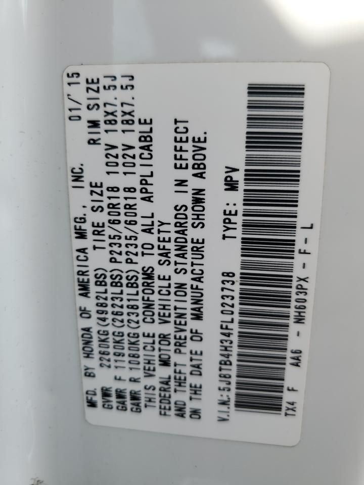 2015 Acura RDX VIN 5J8TB4H34FL023738 Copart auction photo, front end damage thumbnail 13