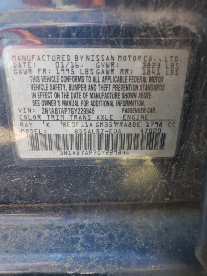 2016 Nissan Sentra VIN 3N1AB7AP7GY229846 Copart auction photo, rear end / minor dent/scratches damage thumbnail 12
