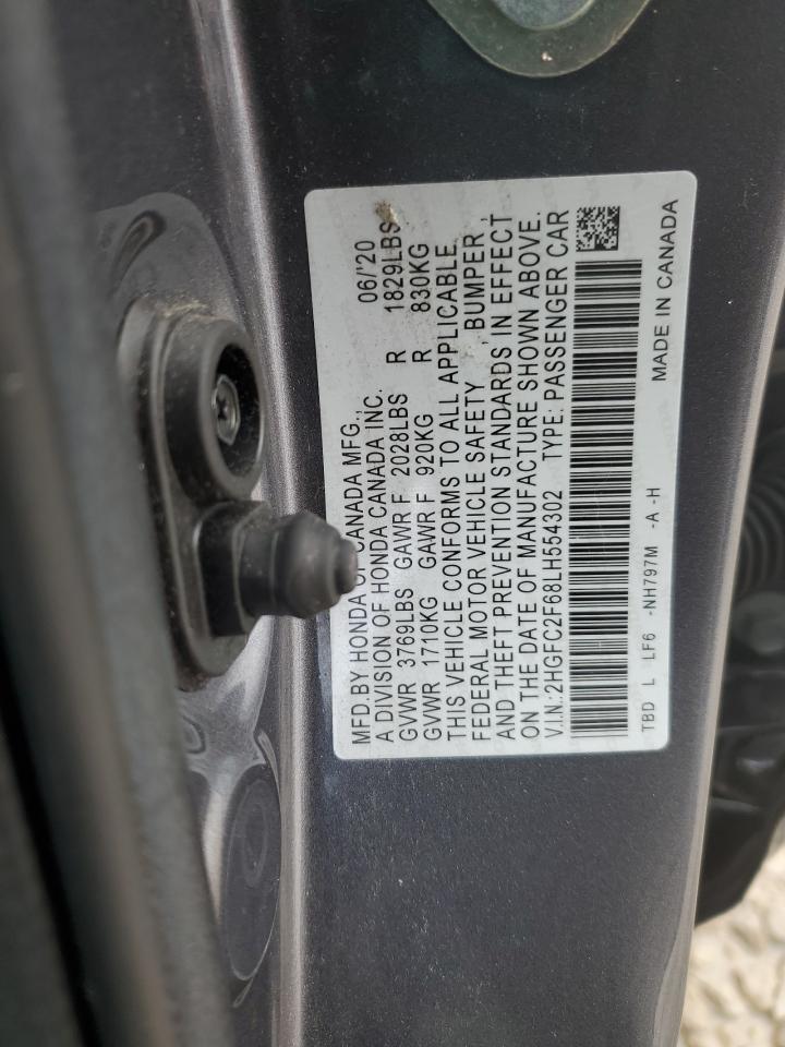 2020 Honda Civic VIN 2HGFC2F68LH554302 Copart auction photo, side / front end damage thumbnail 14