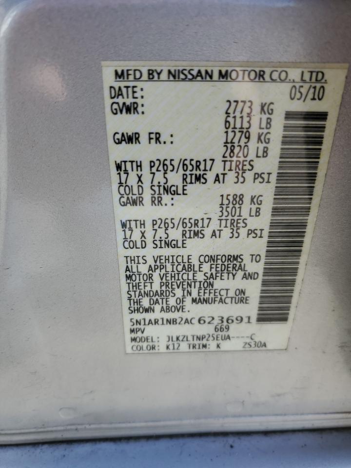 2010 Nissan Pathfinder VIN 5N1AR1NB2AC623691 Copart auction photo, front end / minor dent/scratches damage thumbnail 14