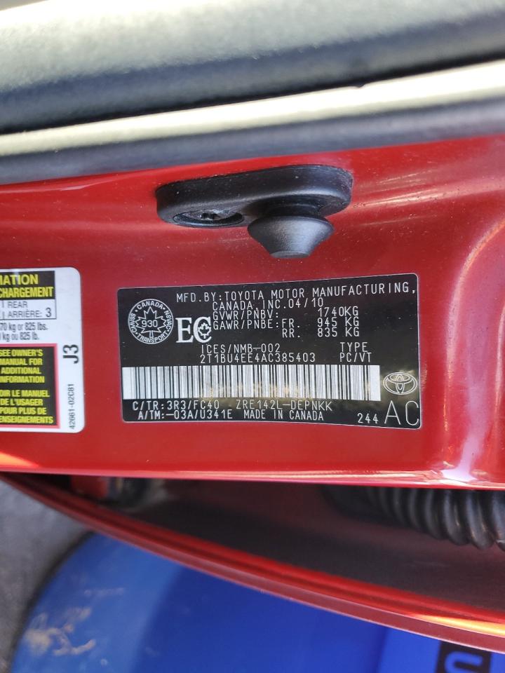 2010 Toyota Corolla VIN 2T1BU4EE4AC385403 Copart auction photo, rear end / front end damage thumbnail 12
