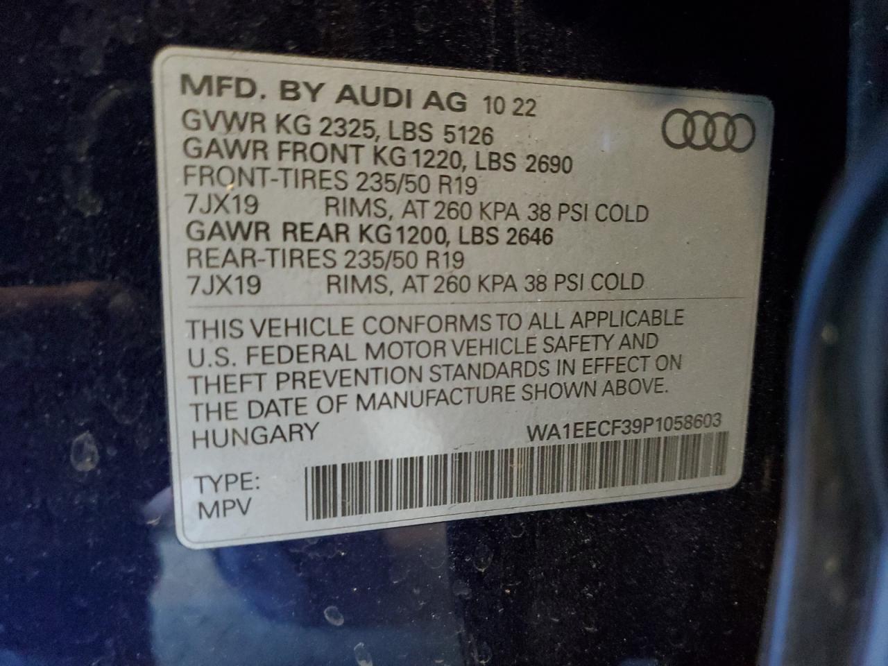 2023 Audi Q3 VIN WA1EECF39P1058603 Copart auction photo, side damage thumbnail 13