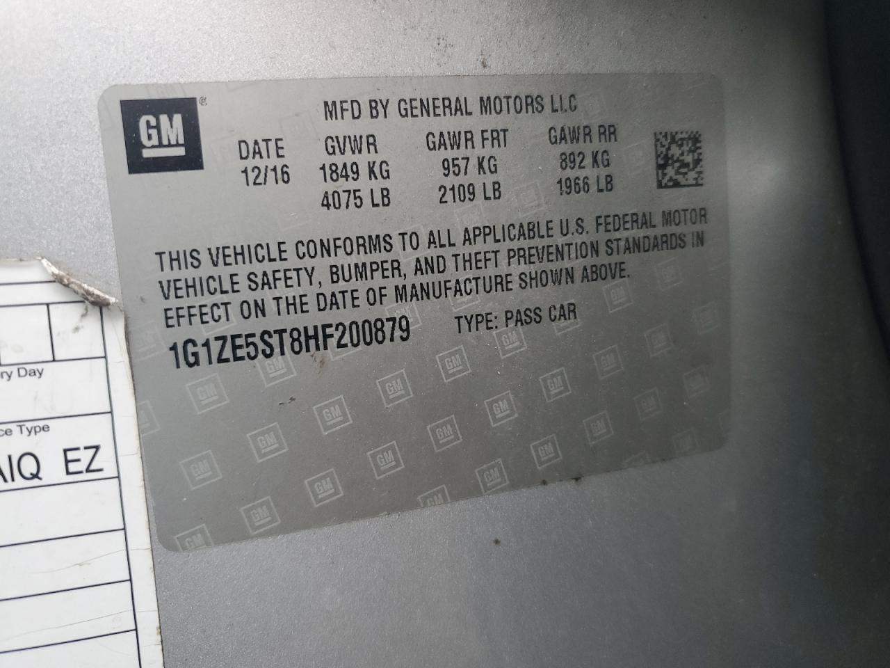 2017 Chevrolet Malibu VIN 1G1ZE5ST8HF200879 Copart auction photo, front end damage thumbnail 13