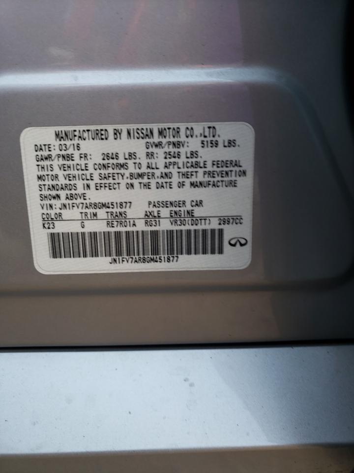 2016 Infiniti Q50 VIN JN1FV7AR8GM451877 Copart auction photo, all over damage thumbnail 12