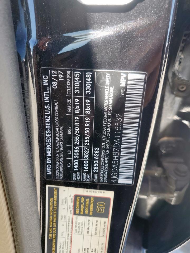 2013 Mercedes-Benz M-klasse VIN 4JGDA5HB7DA115532 Copart auction photo, minor dent/scratches damage thumbnail 12