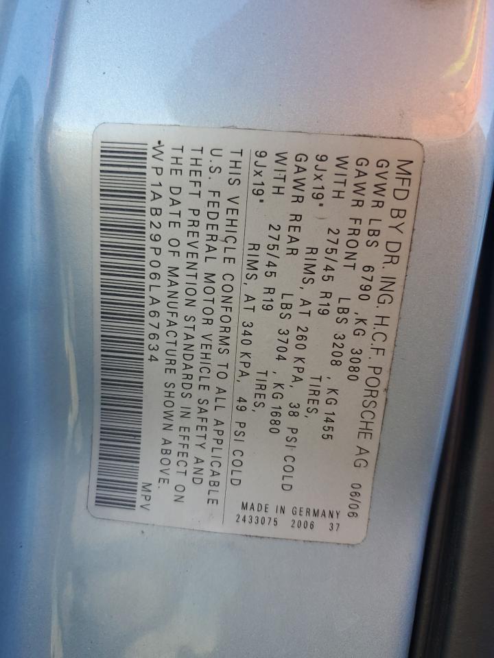 2006 Porsche Cayenne VIN WP1AB29P06LA67634 Copart auction photo, mechanical damage thumbnail 13