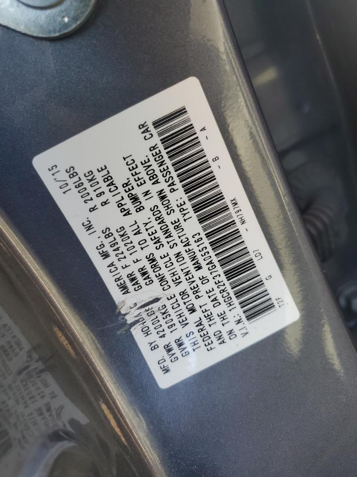 2016 Honda Accord VIN 1HGCR2F37GA055163 Copart auction photo, front end damage thumbnail 14