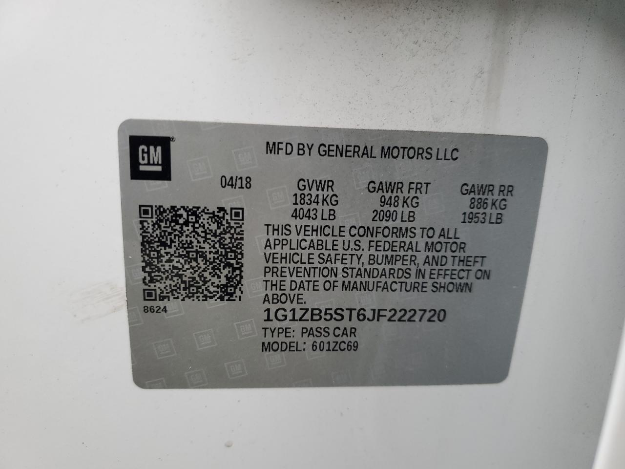 2018 Chevrolet Malibu VIN 1G1ZB5ST6JF222720 Copart auction photo, front end / undercarriage damage thumbnail 13