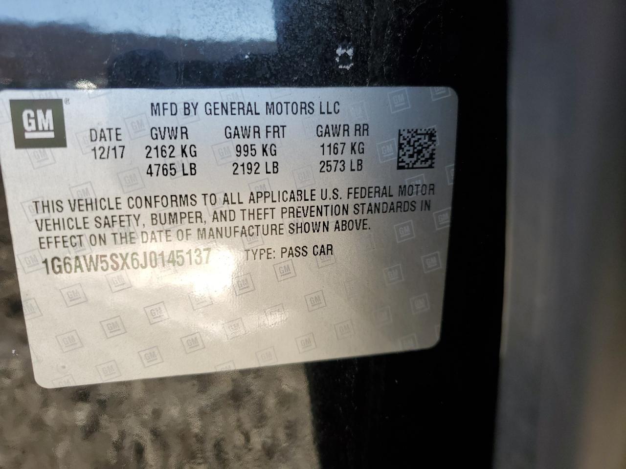 2018 Cadillac CTS VIN 1G6AW5SX6J0145137 Copart auction photo, front end damage thumbnail 12