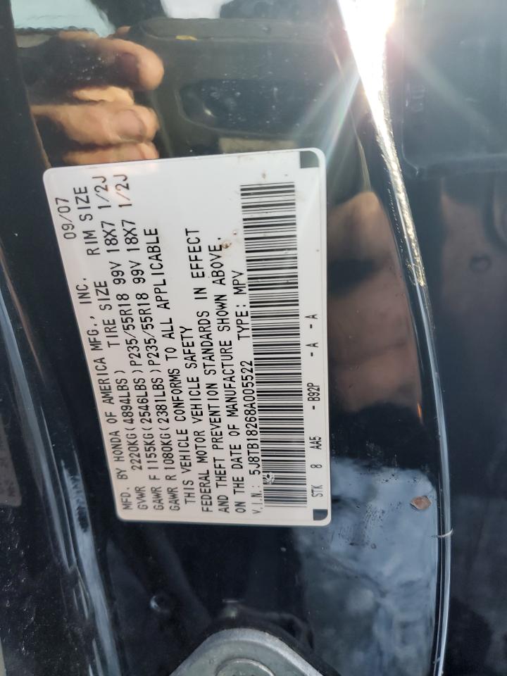 2008 Acura RDX VIN 5J8TB18268A005522 Copart auction photo, all over damage thumbnail 13