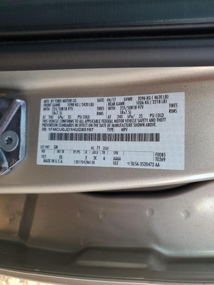 2017 Ford Escape VIN 1FMCU0JD1HUD85197 Copart auction photo, front end damage thumbnail 13