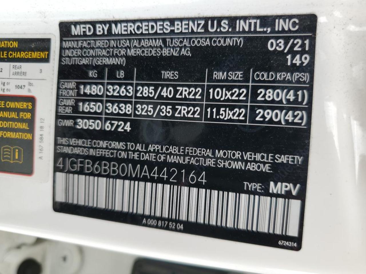 2021 Mercedes-Benz GLE VIN 4JGFB6BB0MA442164 Copart auction photo, rear end / front end damage thumbnail 14