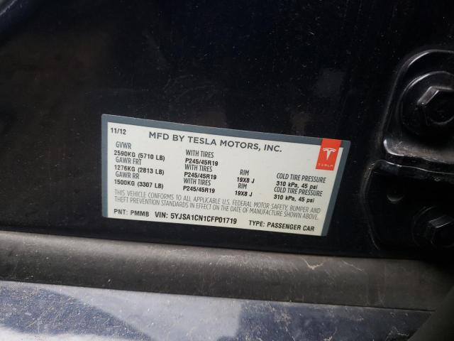 2012 Tesla Model s VIN 5YJSA1CN1CFP01719 Copart auction photo, front end damage thumbnail 12