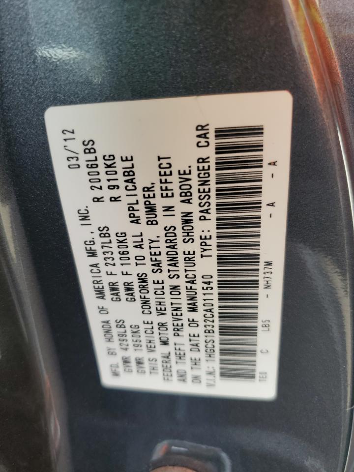 2012 Honda Accord VIN 1HGCS1B32CA011540 Copart auction photo, front end damage thumbnail 12