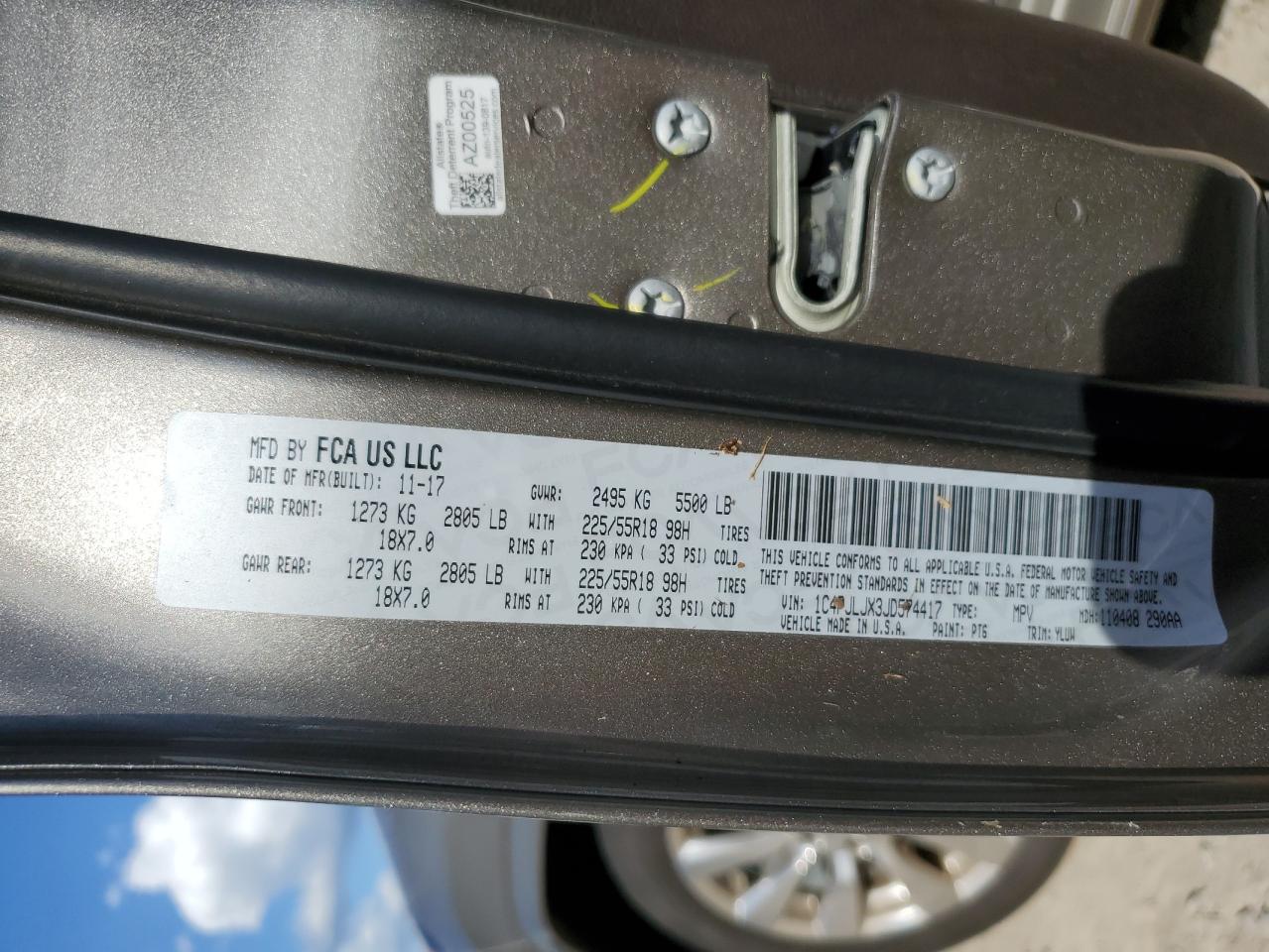 2018 Jeep Cherokee VIN 1C4PJLJX3JD574417 Copart auction photo, water/flood damage thumbnail 14
